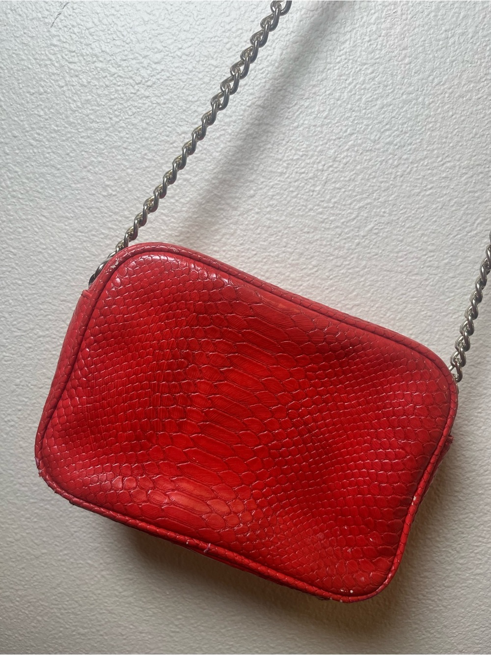 Red Y2K Snake-Embossed Crossbody Bag - Women